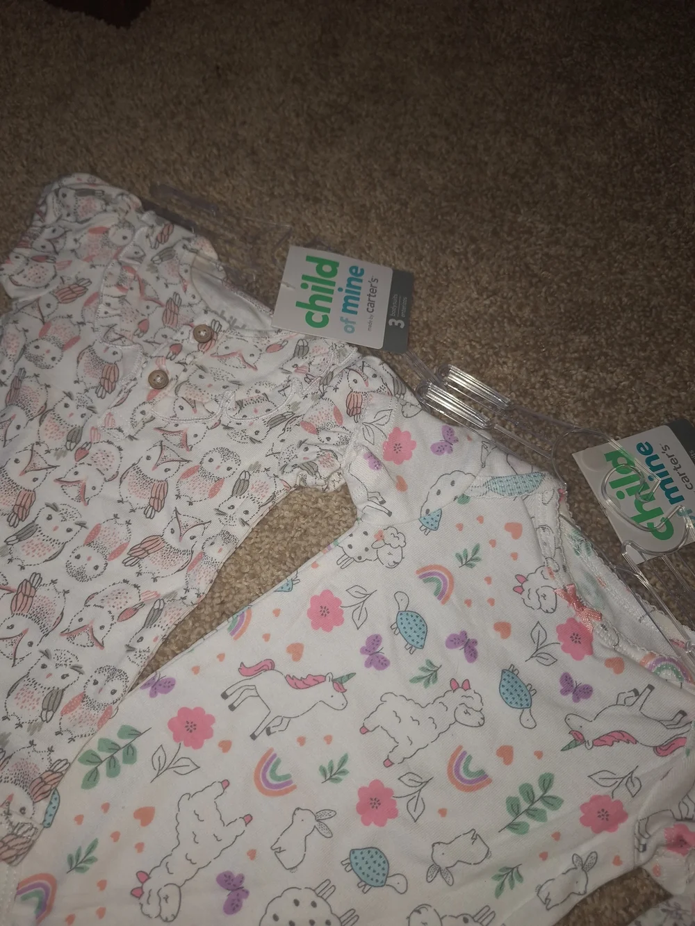 child of mine Pink Blue and White Short Sleeve Baby Onesie Set with Animal Print